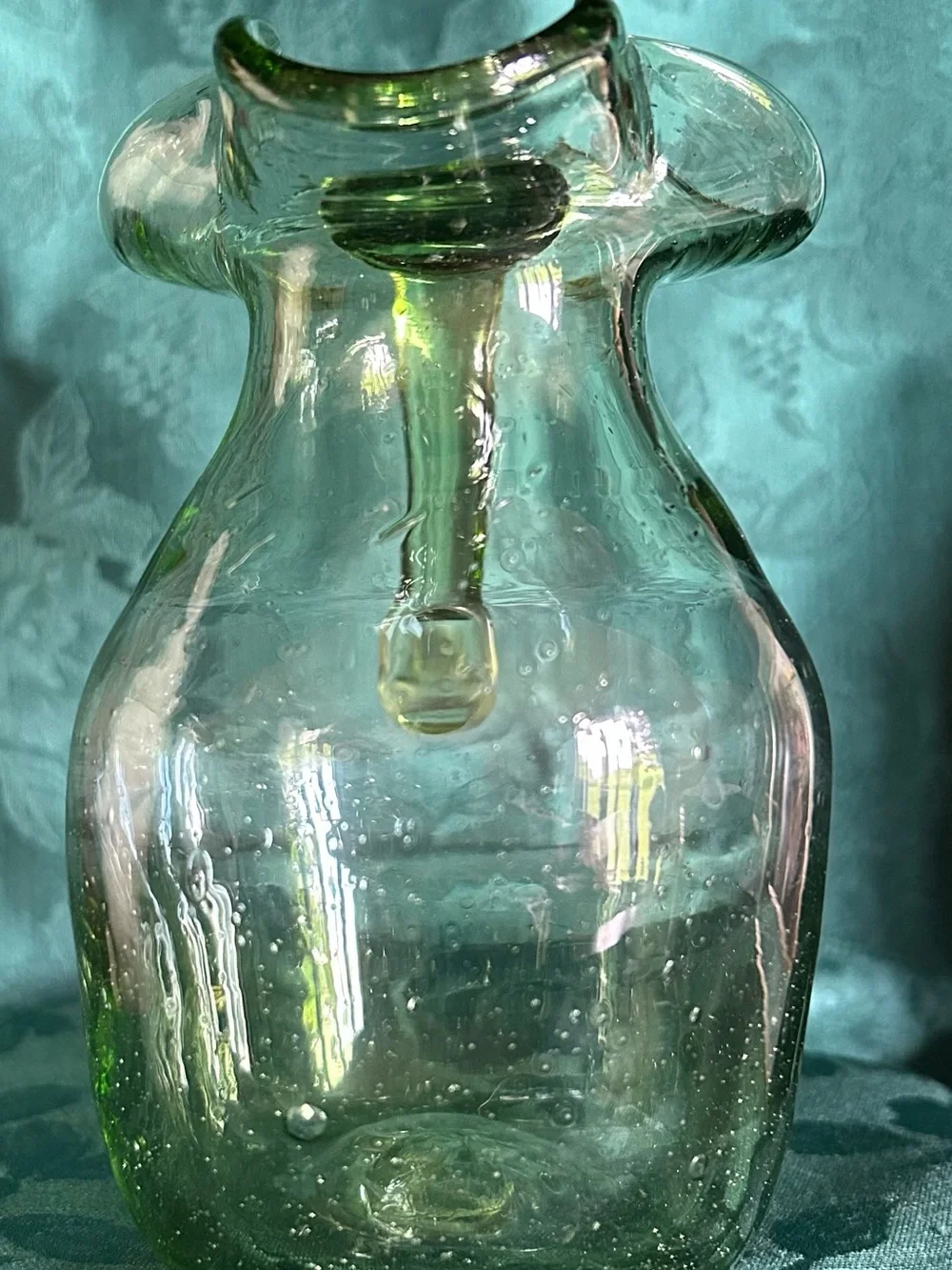 Handblown Green Glass Pitcher - Artisan Home Art